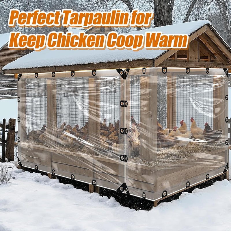 Beeplove 6x8ft Anti-Tear Clear Tarp Waterproof for Patio Winterizing - 2pcs Windproof Poly Tarpaulin, Heavy Duty Transparent Enclosure with Grommets for Covering Chicken Coops Greenhouse Garden Plants - Image 3
